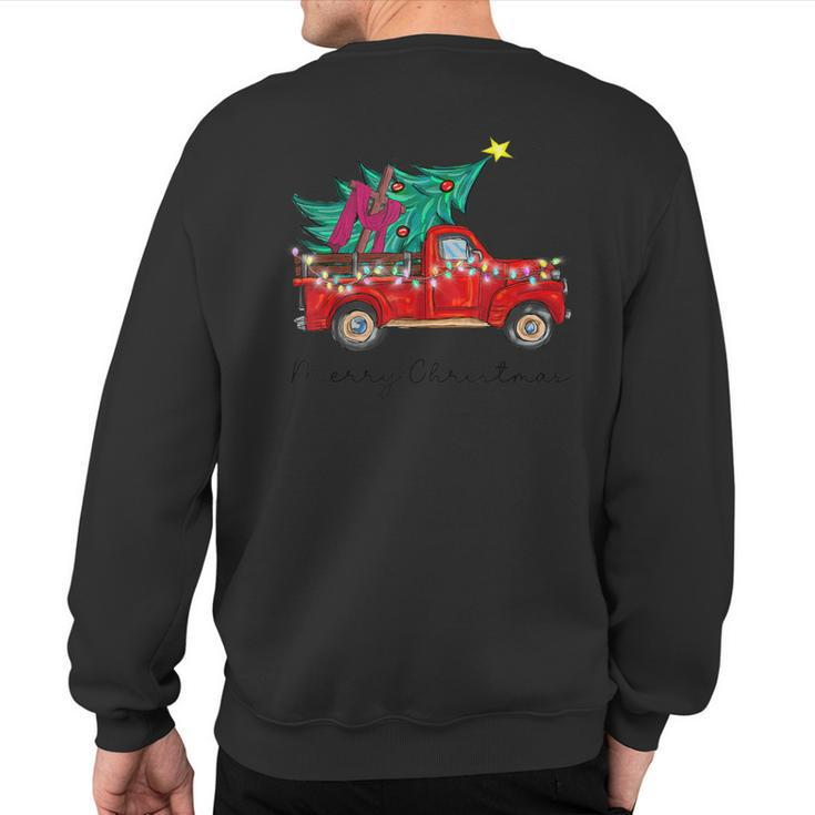 Vintage Wagon Red Truck Christmas Tree Pajama Xmas Sweatshirt Back Print