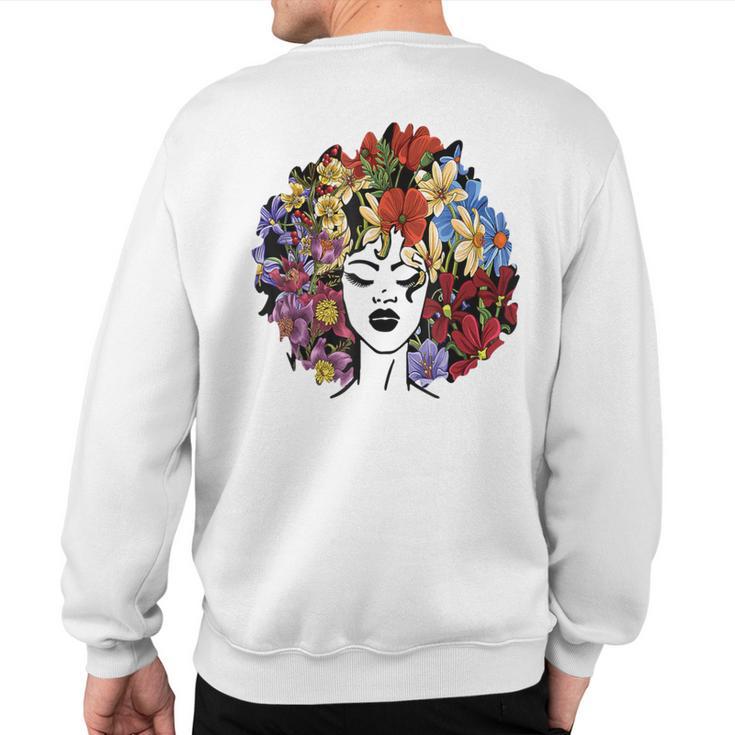 Black Queen Lady Curly Natural Afro African Black Hair Sweatshirt Back Print