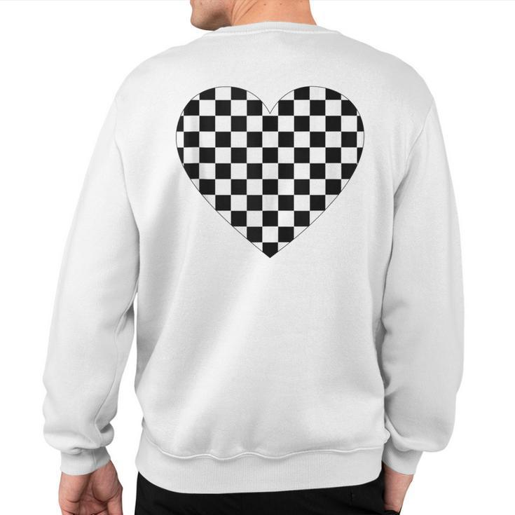 Checkered Love Heart Black White Plaid Racing Sweatshirt Back Print