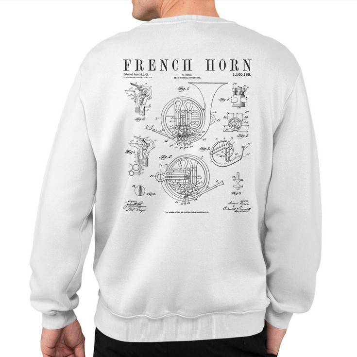 French Horn Old Vintage Antique Patent Drawing Print Sweatshirt Back Print