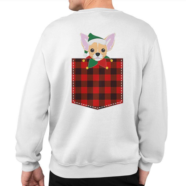 Red Plaid Chihuahua In Pocket Buffalo Family Elf Pajama Sweatshirt Back Print