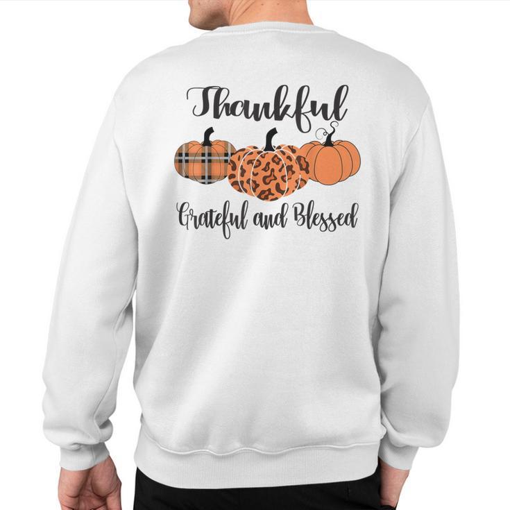 Thankful Grateful Blessed Plaid Leopard Pumpkin Thanksgiving Sweatshirt Back Print