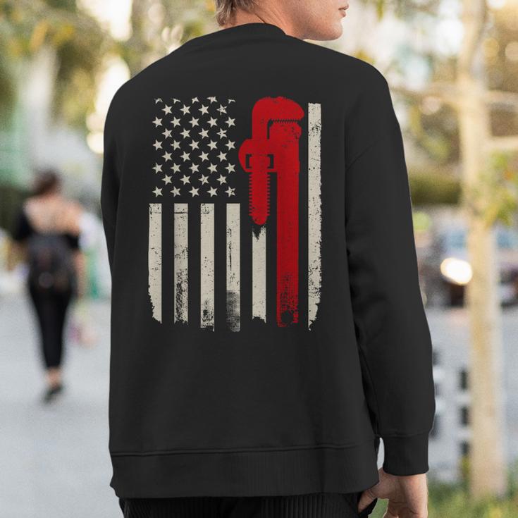 American Plumber Flag Patriotic Plumbing Wrench Pipefitter Sweatshirt Back Print