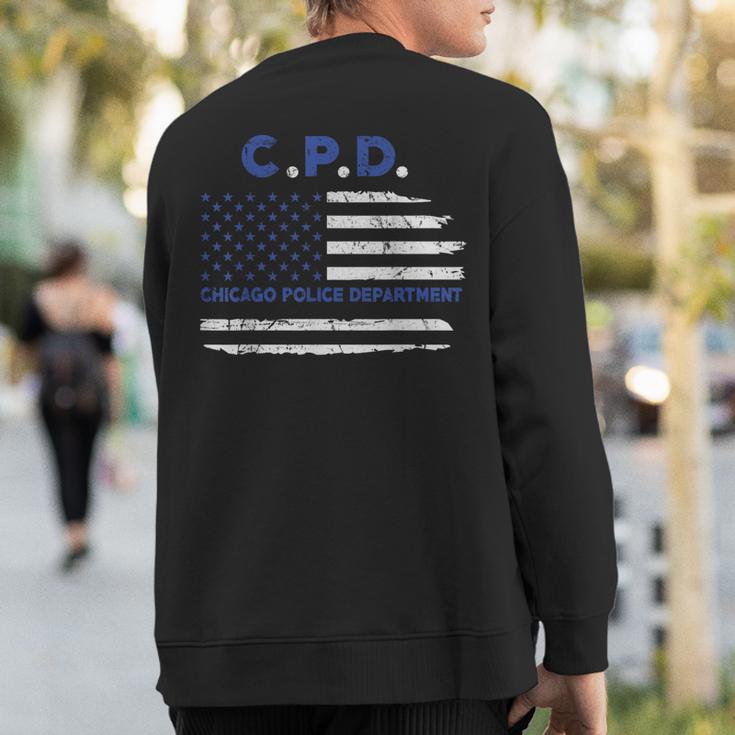 Chicago Police Officer American Flag Thin Blue Line Sweatshirt Back Print