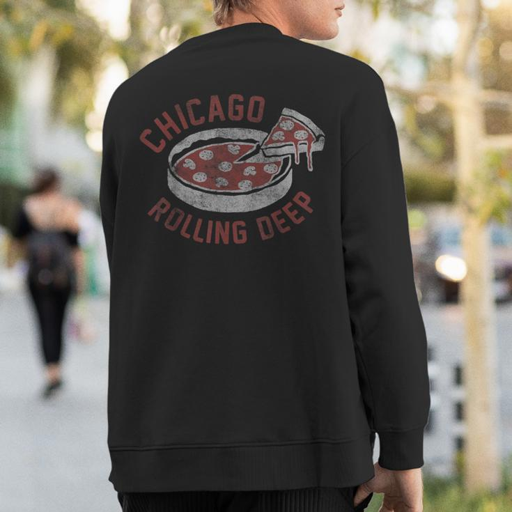 Chicago Rolling Deep Dish Pizza Vintage Graphic Sweatshirt Back Print