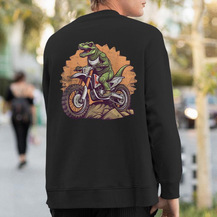 Dinosaur On Dirt Bike T-Rex Motorcycle Riding Sweatshirt Back Print