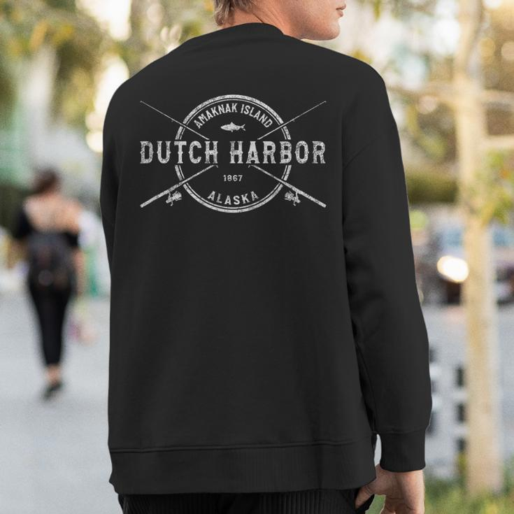 Dutch Harbor Ak Vintage Crossed Fishing Rods Sweatshirt Back Print