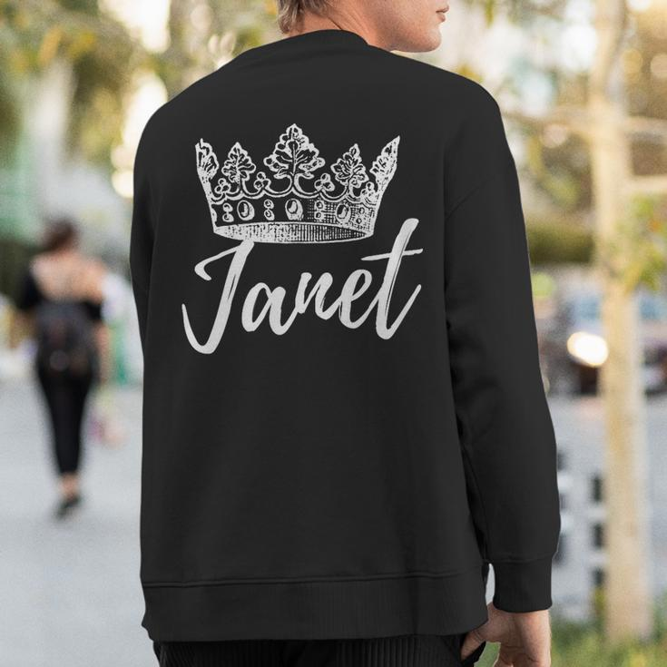 First Name Janet Text Apparel Crown White Text Sweatshirt Back Print