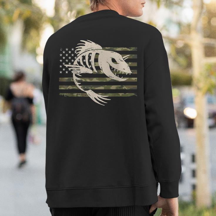 Fish Bones Skeleton Camo Us American Flag Camouflage Fishing Sweatshirt Back Print