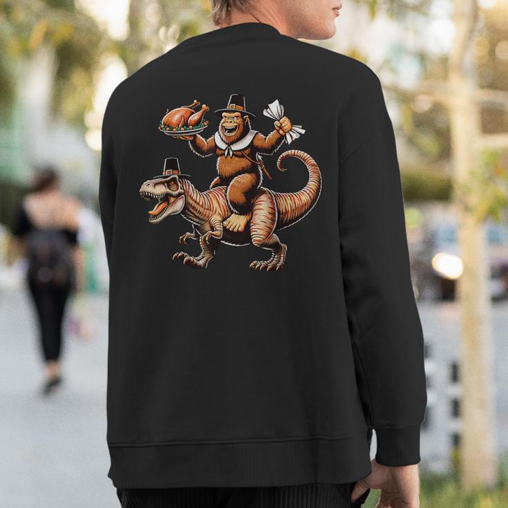 Bigfoot Riding T-Rex Vintage Thanksgiving Turkey Day Sweatshirt Back Print