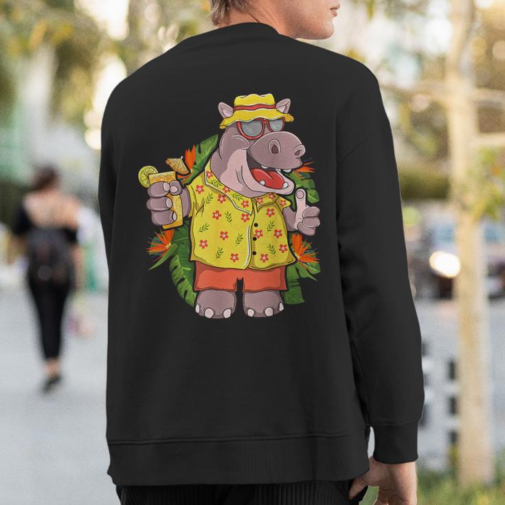 Hippo In Hawaiian Outfit And Shades Vacation Sweatshirt Back Print