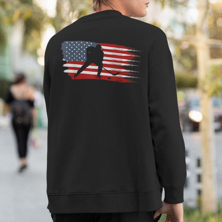 Hockey Usa Flag American Flag Patriotic Ice Hockey Sweatshirt Back Print