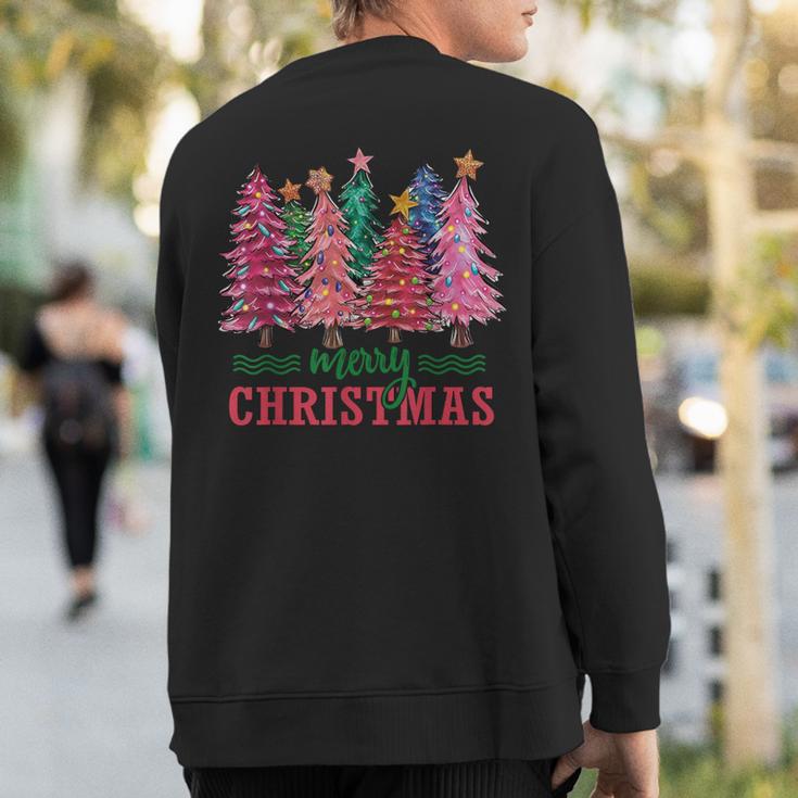 Merry And Bright Pink Christmas Tree Pink Christmas Costume Sweatshirt Back Print