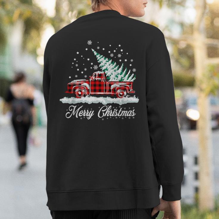 Merry Christmas Vintage Plaid Snow Truck Tree Pickup Sweatshirt Back Print