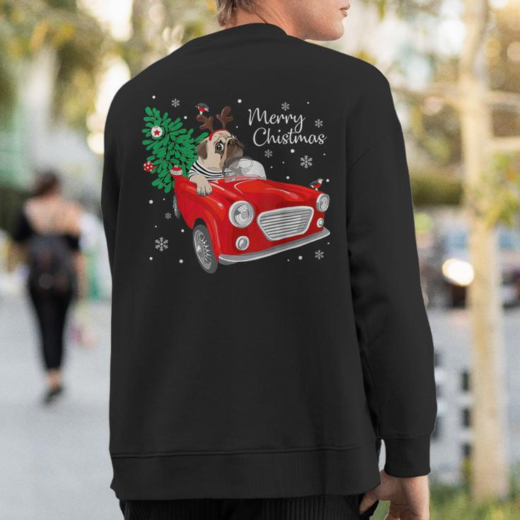 Merry Christmas Vintage Pug Dog Reindeer Red Truck Xmas Tree Sweatshirt Back Print