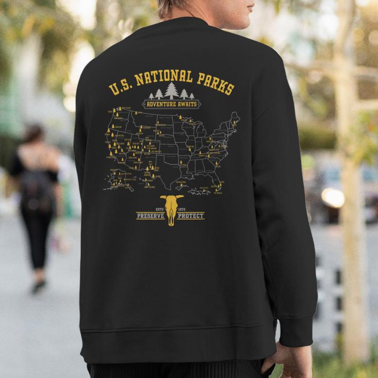National Parks Map Vintage American Hiking Camping Sweatshirt Back Print