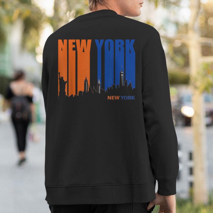 New York Orange & Blue Skyline Vintage Silhouette Sweatshirt Back Print