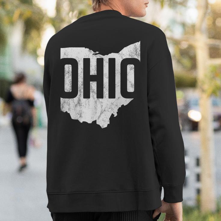 Ohio Pride Distressed Retro Look State Silhoutte Sweatshirt Back Print