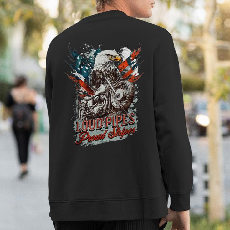 Patriotic Old Biker American Us Flag Vintage Motorcycle Sweatshirt Back Print