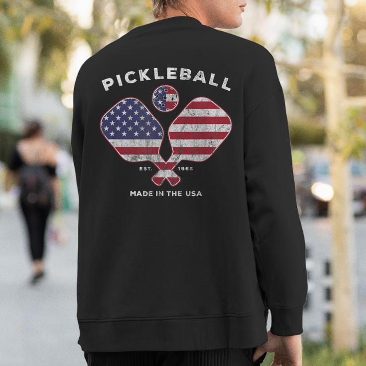 Pickleball Vintage Usa American Flag Distressed Sweatshirt Back Print