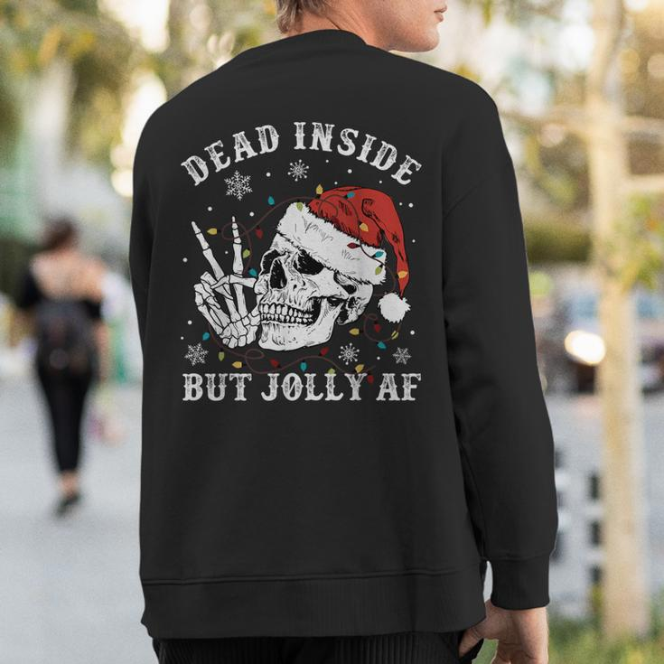 Retro Dead Inside But Jolly Af Skeleton Christmas Lights Sweatshirt Back Print