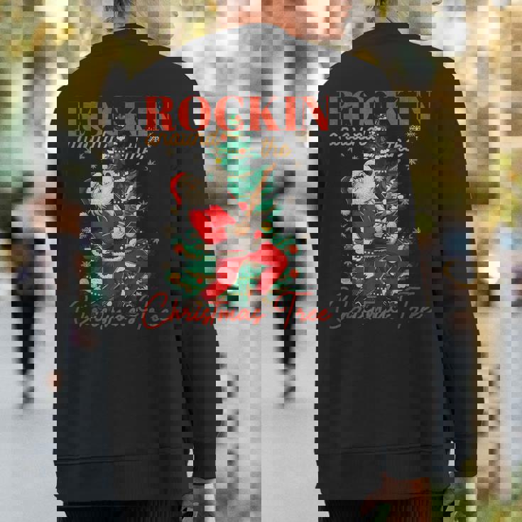 Rocking Around The Christmas Tree Santa Rock And Roll Guitar Sweatshirt Back Print