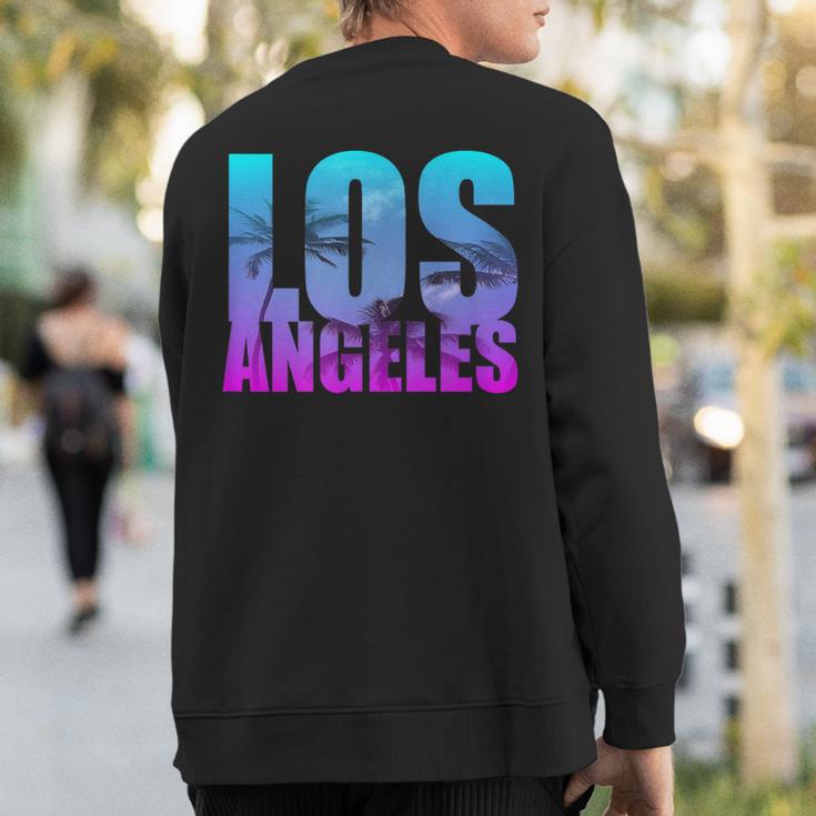 Turquoise Pink Tropical Palm Tree Los Angeles Sweatshirt Back Print