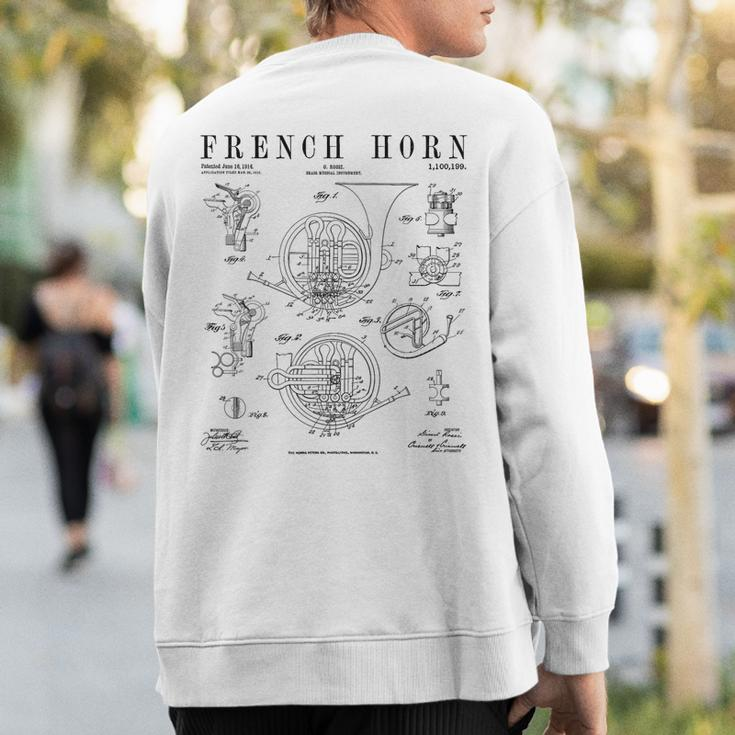 French Horn Old Vintage Antique Patent Drawing Print Sweatshirt Back Print