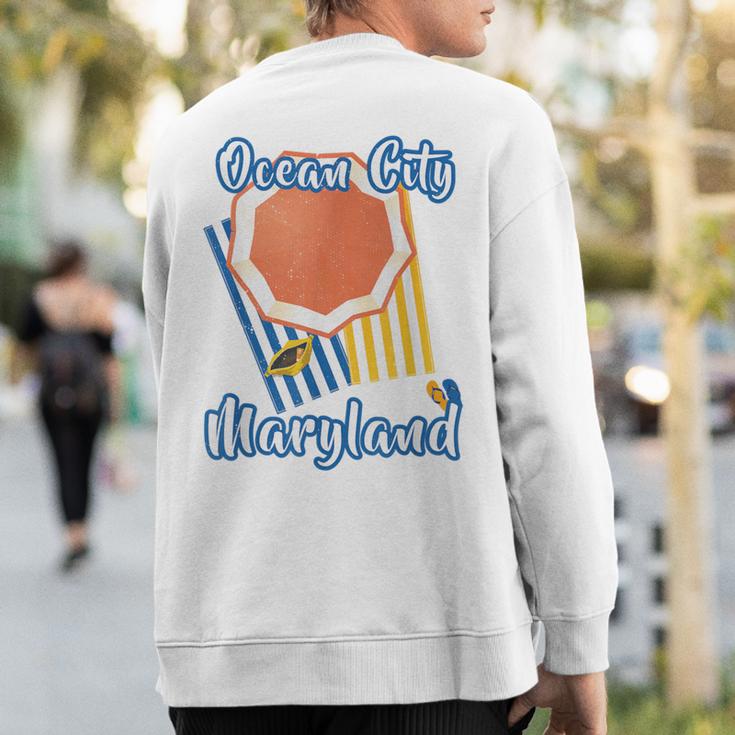 Ocean City Maryland Beach Striped Towel Umbrella Sweatshirt Back Print