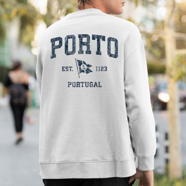 Porto Portugal Vintage Sports Navy Boat Anchor Flag Sweatshirt Back Print