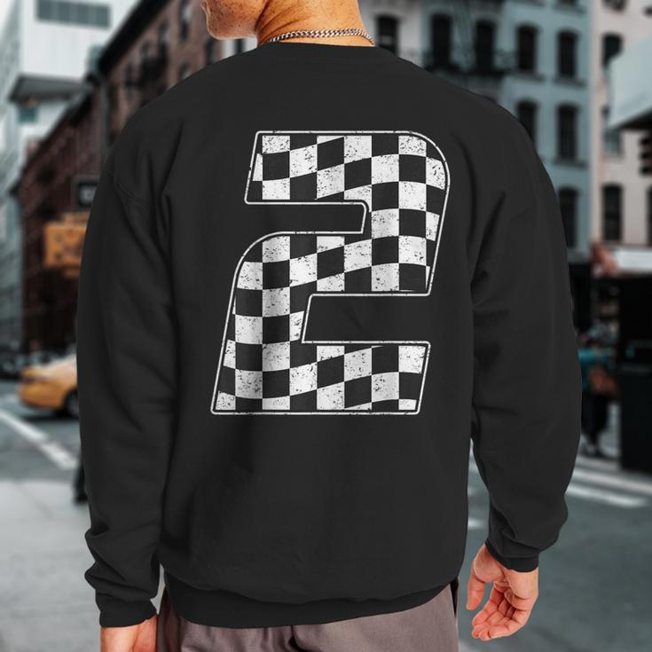 2 Year Old Pit Crew Two 2Nd Birthday Boy Racing Car Flag Sweatshirt Back Print