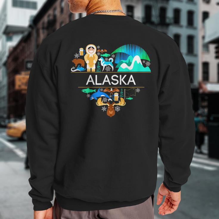 Alaska Icon Heart With Alaska Alaskan Pride Sweatshirt Back Print