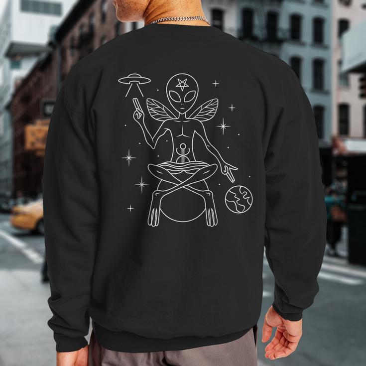 Alien Outer Space Man Satanic Baphomet With Pentagram & Ufo Sweatshirt Back Print