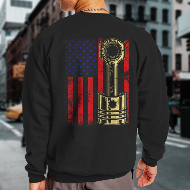 American Flag Piston Muscle Car Patriotic Vintage Sweatshirt Back Print