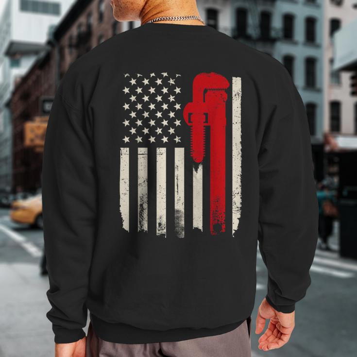 American Plumber Flag Patriotic Plumbing Wrench Pipefitter Sweatshirt Back Print