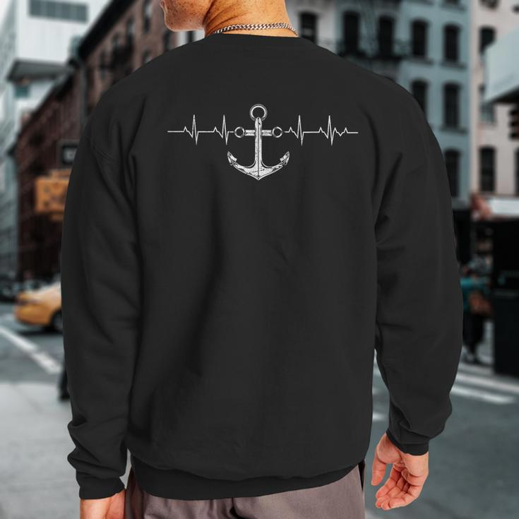 Anchor Heartbeat Sailboat Nautical Sailor Captain Sailing Sweatshirt Back Print