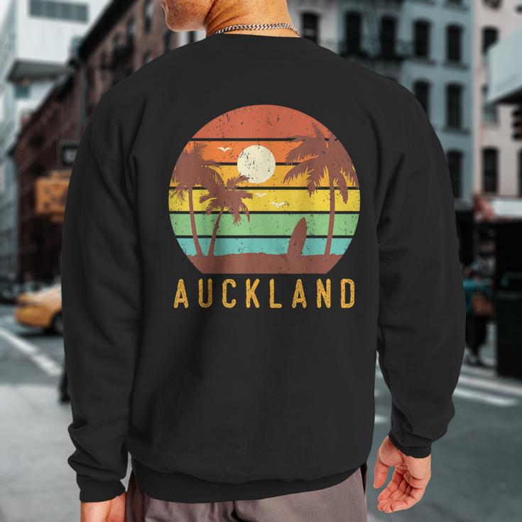 Auckland New Zealand Retro Surf Beach Vibe Vintage 70S Sweatshirt Back Print