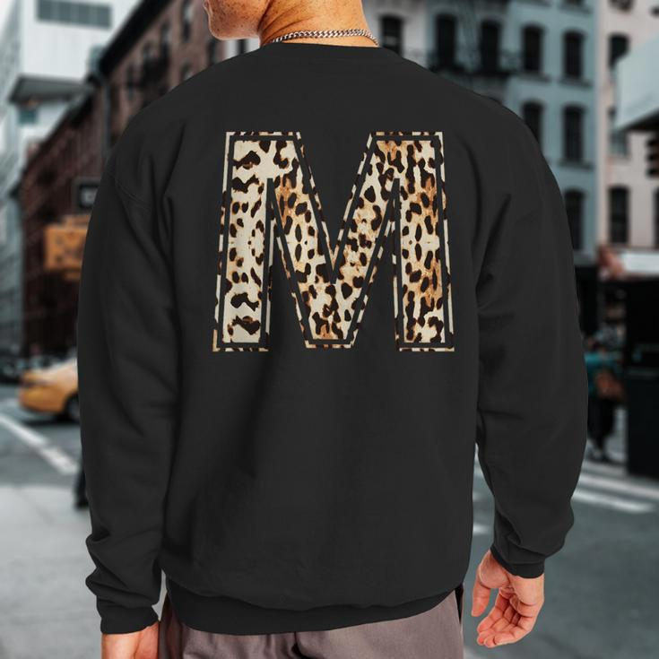 Awesome Letter M Initial Name Leopard Cheetah Print Sweatshirt Back Print