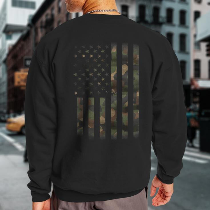 Camo American Flag With Tactical Military Green Camouflage Sweatshirt Back Print
