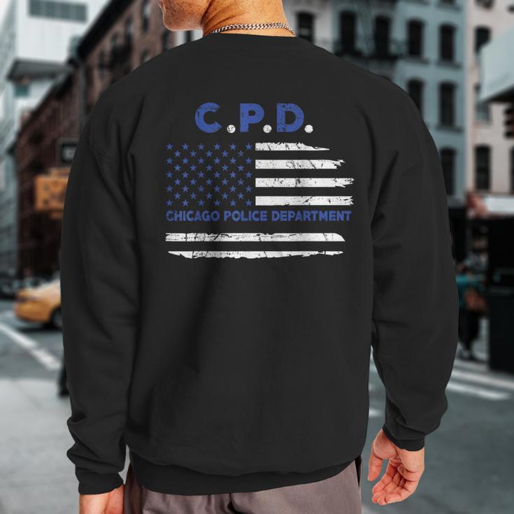 Chicago Police Officer American Flag Thin Blue Line Sweatshirt Back Print