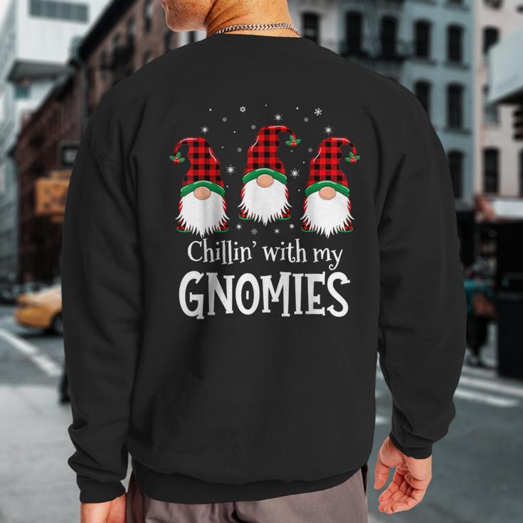 Chillin' With My Gnomies Buffalo Red Plaid Christmas Gnome Sweatshirt Back Print