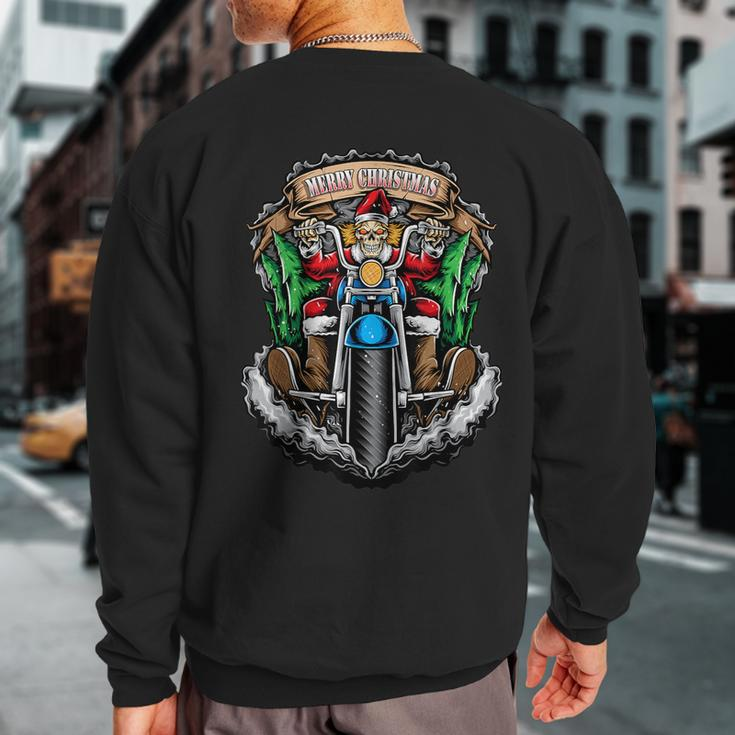 Christmas Motorcycle Santa Skull Santa Bike Rider Sweatshirt Back Print