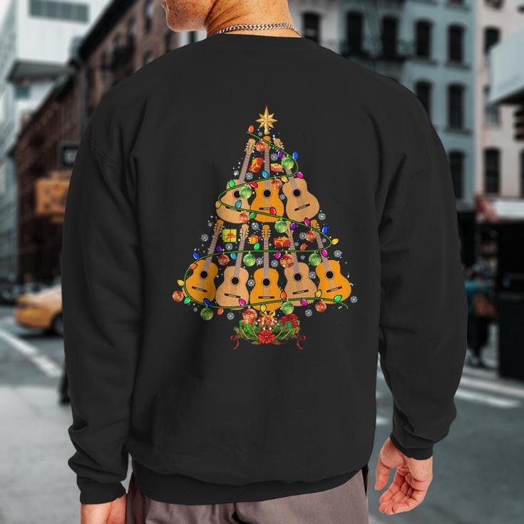 Christmas Tree Ukulele Christmas Lights Tree Ukulele Player Sweatshirt Back Print