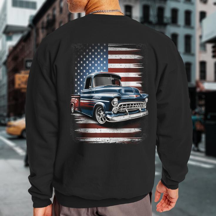 Classic Old Pickup Truck American Flag 4Th Of July Patriotic Sweatshirt Back Print