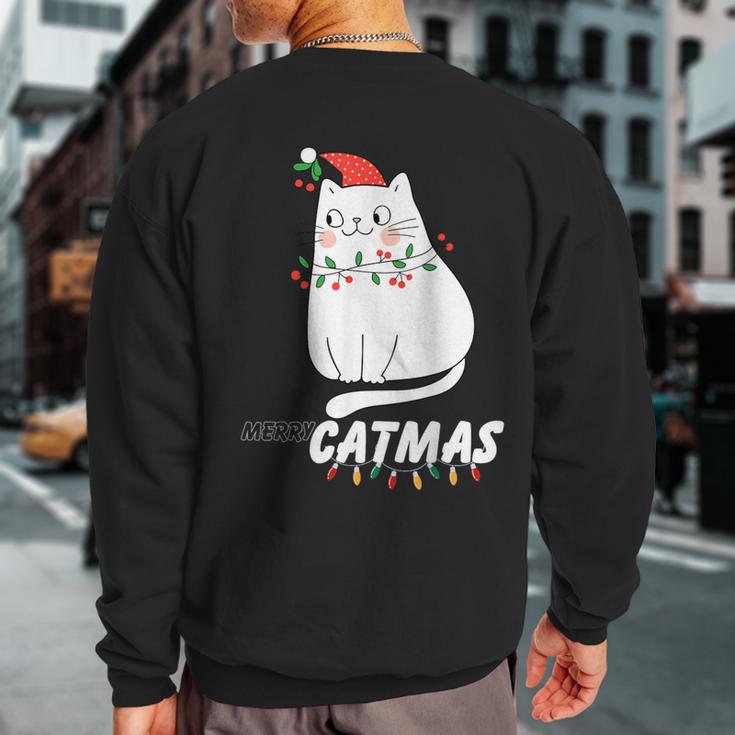 Cute Cat Merry Catmas Christmas Cat Lovers Santa Pajama Sweatshirt Back Print