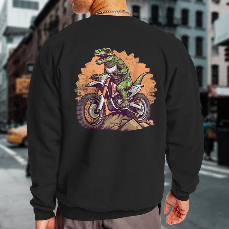 Dinosaur On Dirt Bike T-Rex Motorcycle Riding Sweatshirt Back Print