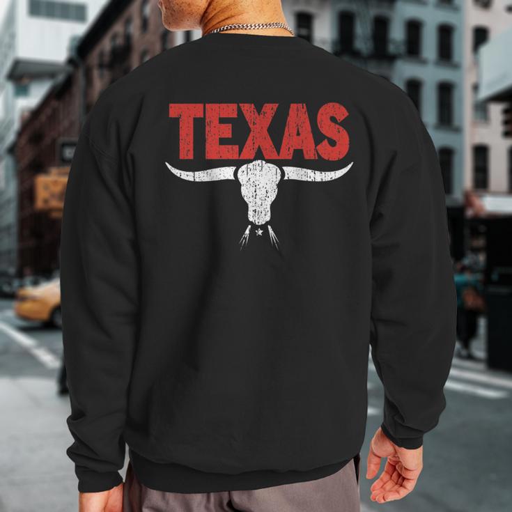 Distressed Texas Angry Longhorn Bull Sweatshirt Back Print