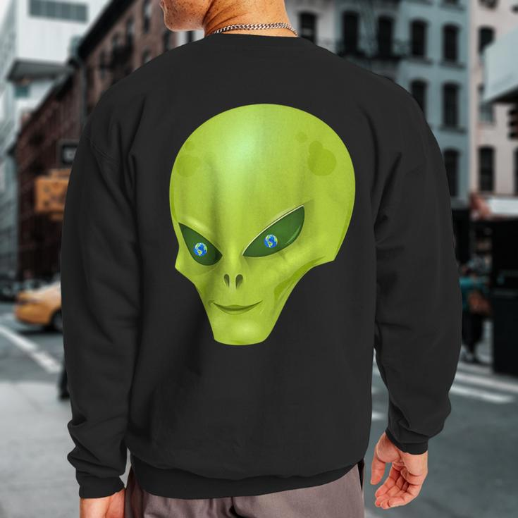 Alien With Earth Eyeballs Ufo Spaceship Novelty Sweatshirt Back Print