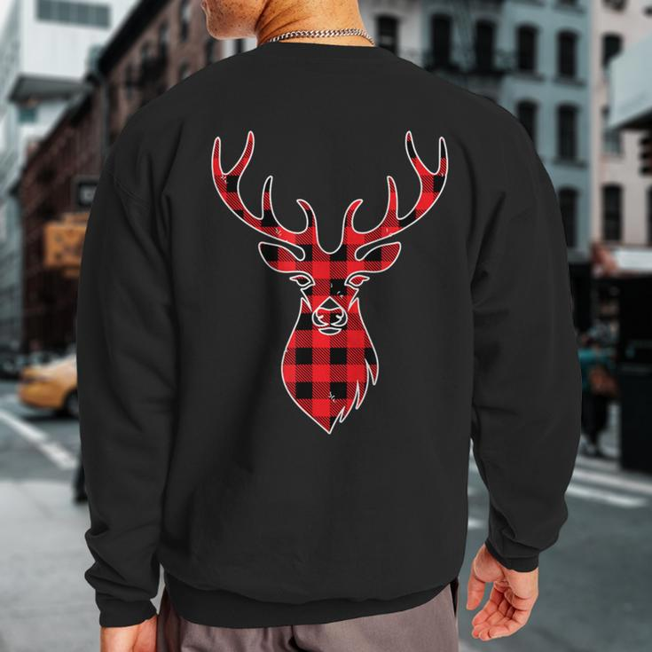 Christmas Idea Deer Red Plaid Family Matching Sweatshirt Back Print