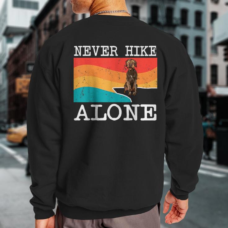 Never Hike Alone Wirehaired Pointing Griffon Graphic Hiking Sweatshirt Back Print